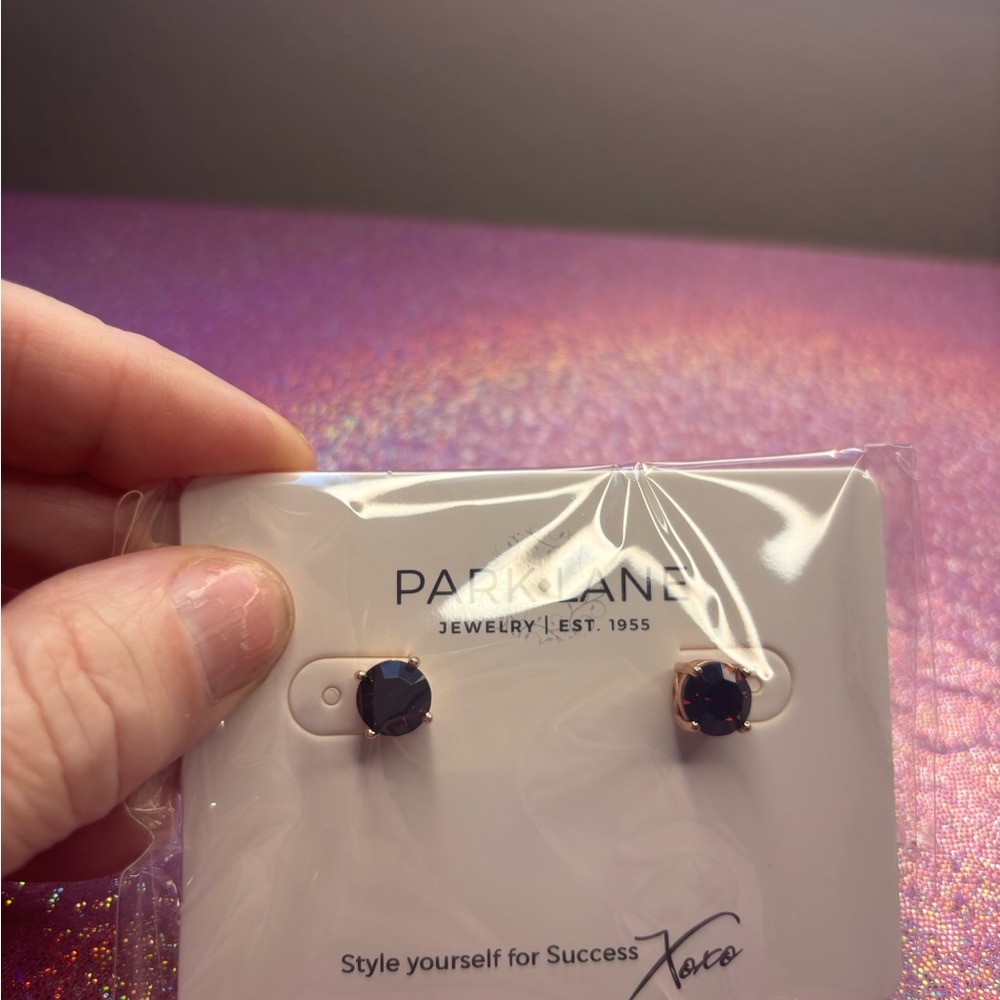 Park Lane Rose Gold Earrings with Dark Blue Stone